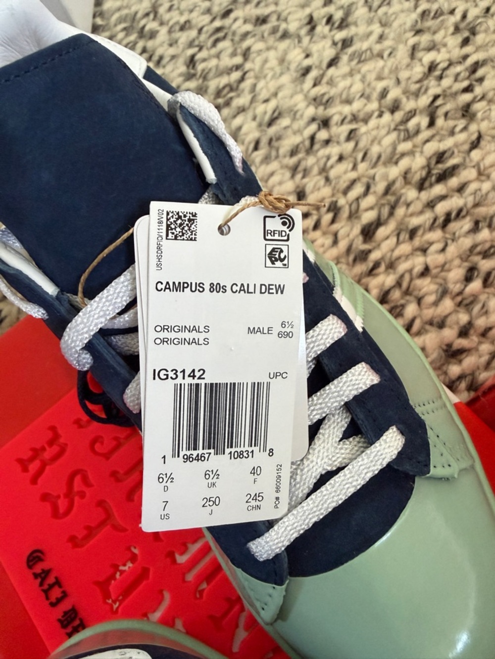 Adidas x Cali Dewitt navy white mint green campus 80s sneakers special edition - Picture 6 of 16